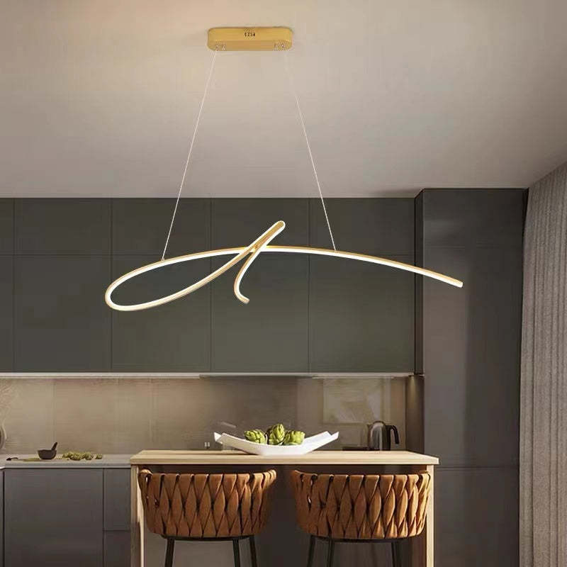 Arisha lampa wisząca nowoczesna o nieregularnych liniach krzywych, metal, czarny/złoty, restauracja