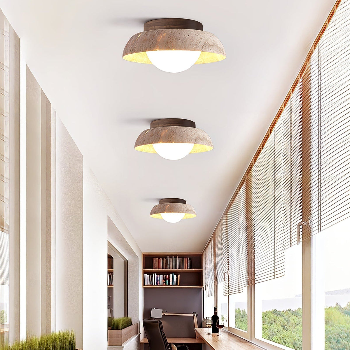Anya Disc-kopuła Travertine lampa sufitowa