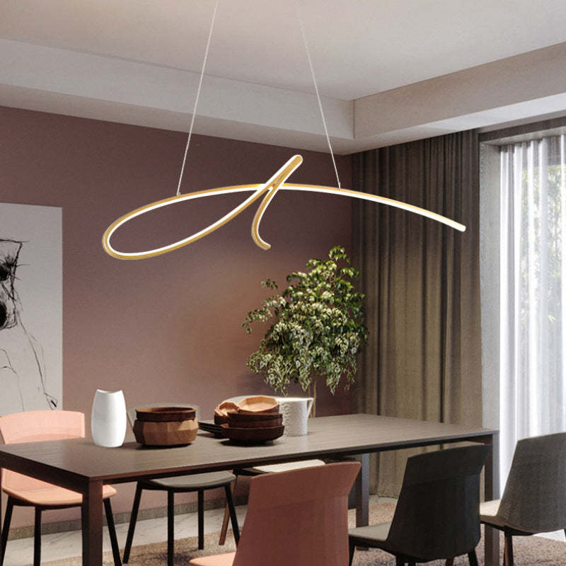 Arisha lampa wisząca nowoczesna o nieregularnych liniach krzywych, metal, czarny/złoty, restauracja