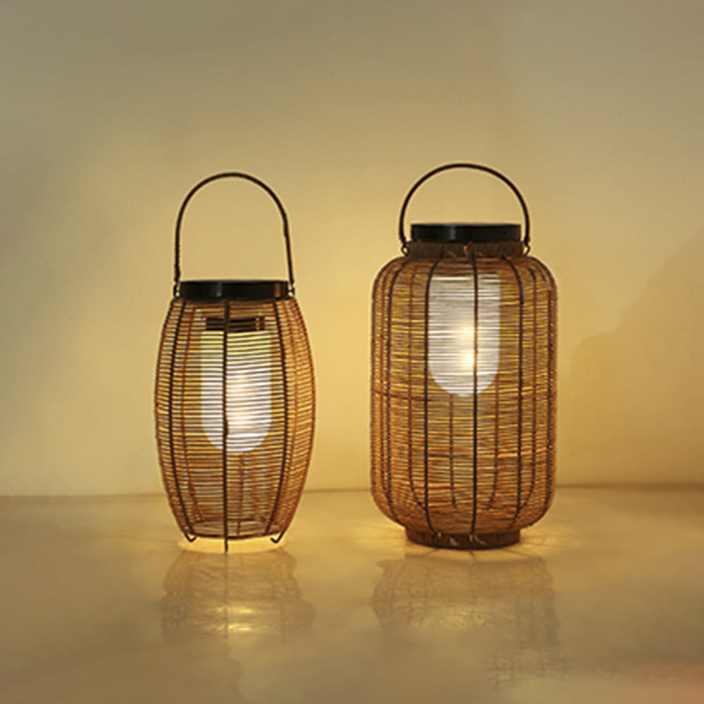 Ray Retro latarnia z rattanu i metalu lampa stojąca w kolorze drewna