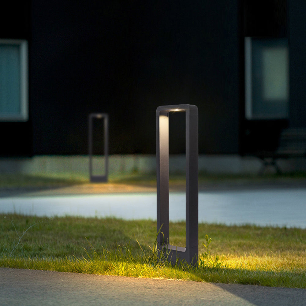 Ray nowoczesna zewnętrzna lampa ścieżkowa z metalu w kształcie pustego prostokąta, czarna