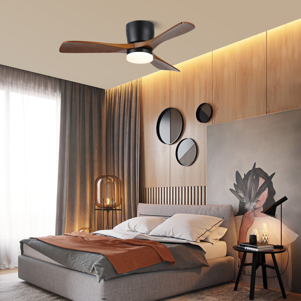 Brinor minimalistyczna lampa sufitowa z wentylatorem drewniana