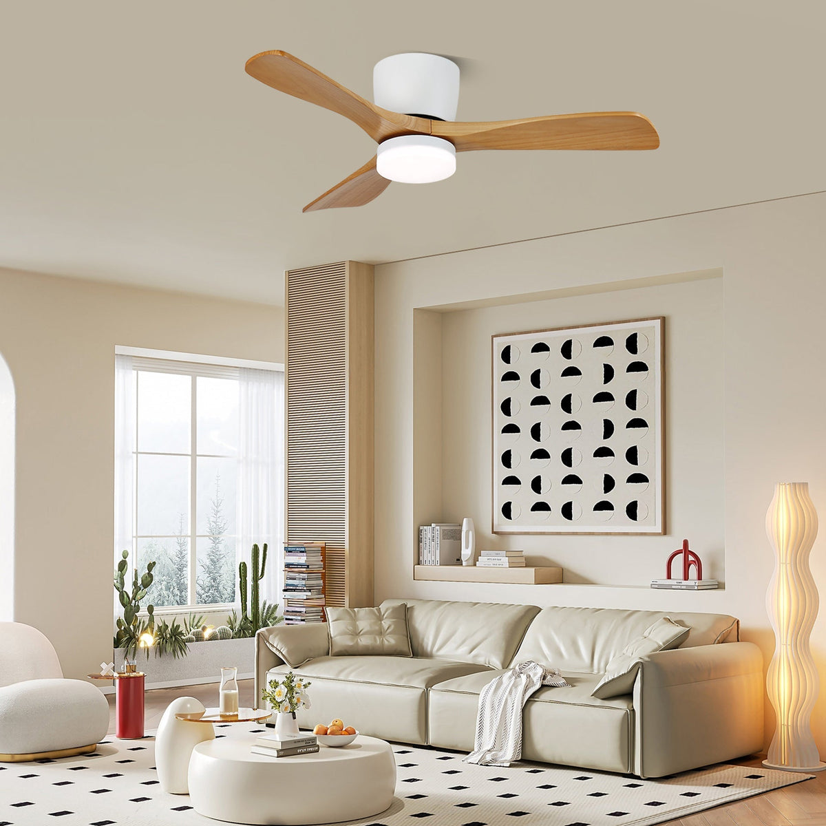 Brinor minimalistyczna lampa sufitowa z wentylatorem drewniana