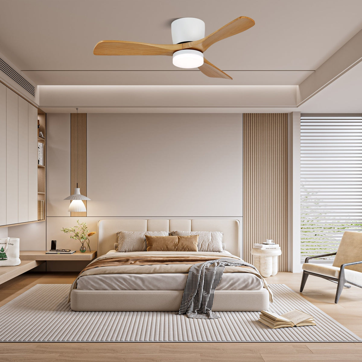 Brinor minimalistyczna lampa sufitowa z wentylatorem drewniana