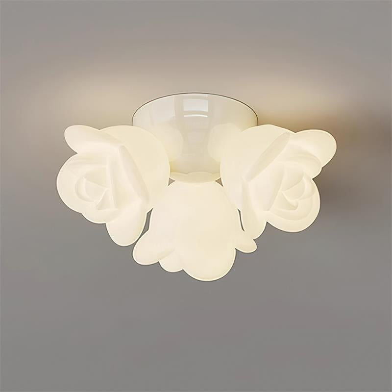 Lampa sufitowa z metalową rozetą i PE w kształcie róży, artystyczny akcent kwiatowy