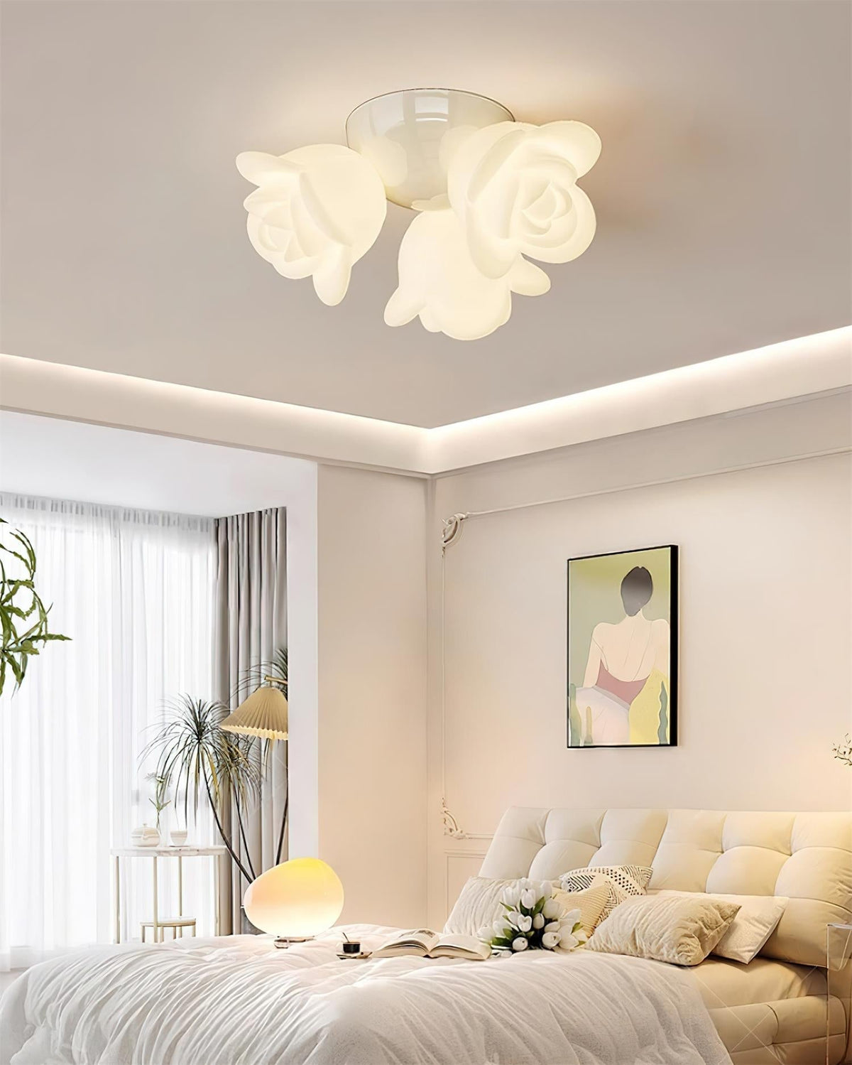 Lampa sufitowa z metalową rozetą i PE w kształcie róży, artystyczny akcent kwiatowy