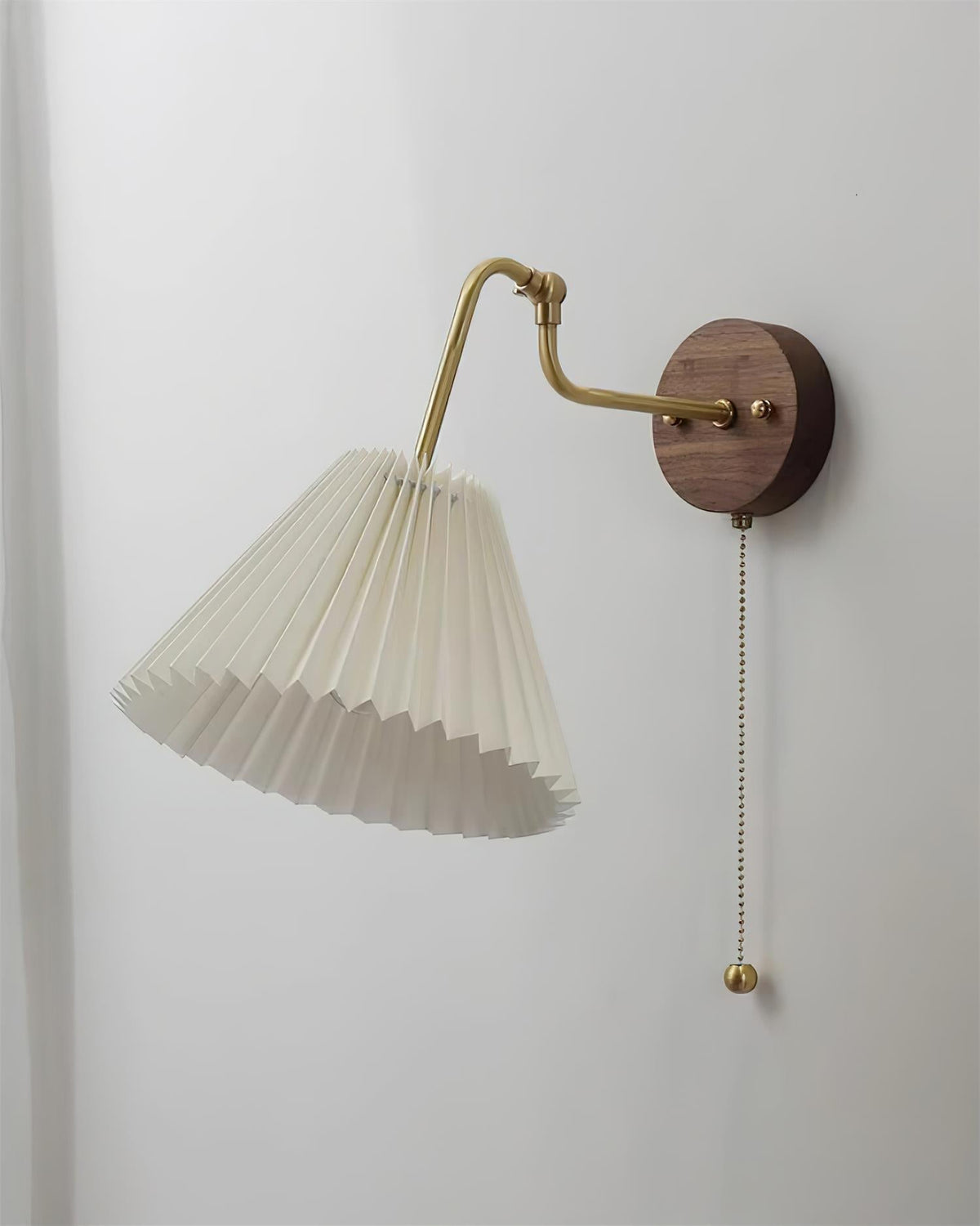 Vintage Brass & Walnut Kinkiet z kloszem z płótna ze składek
