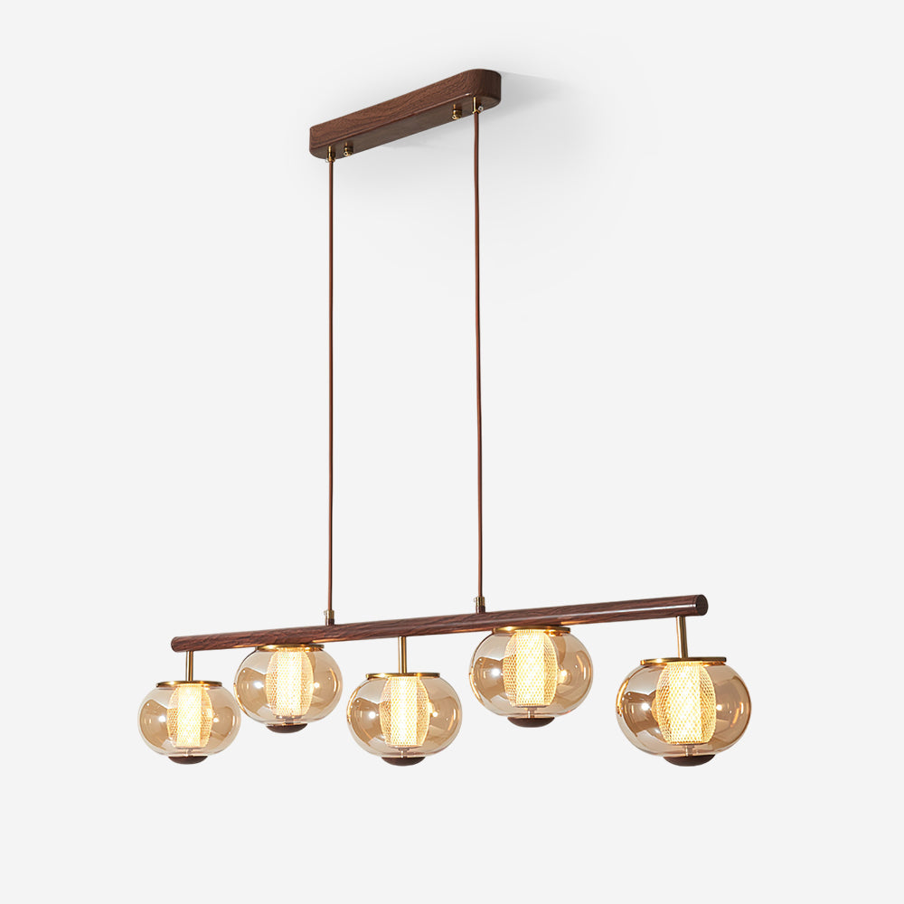 Alviora lampa wisząca drewno szkło liniowy Japandi