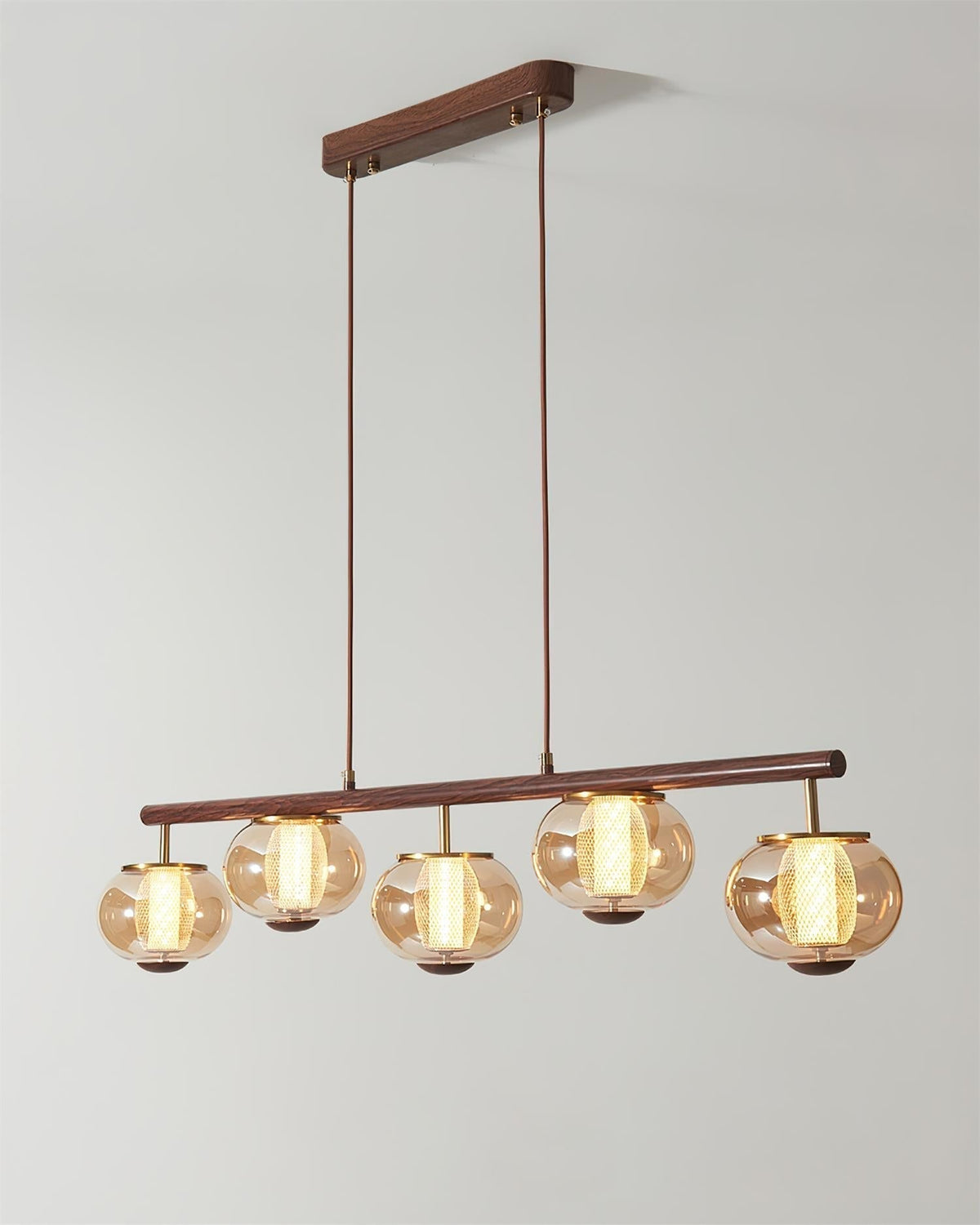 Alviora lampa wisząca drewno szkło liniowy Japandi