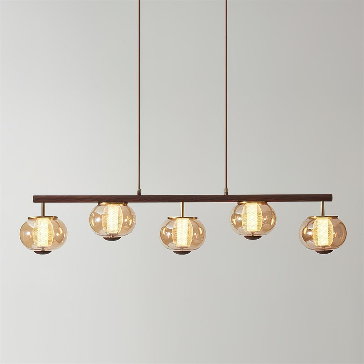 Alviora lampa wisząca drewno szkło liniowy Japandi