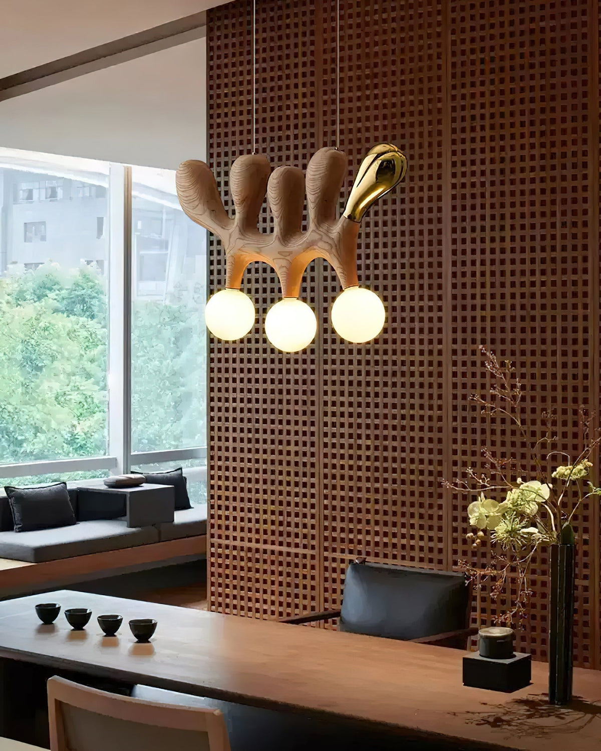 Sprout nowoczesna lampa wisząca ze szkła i drewna