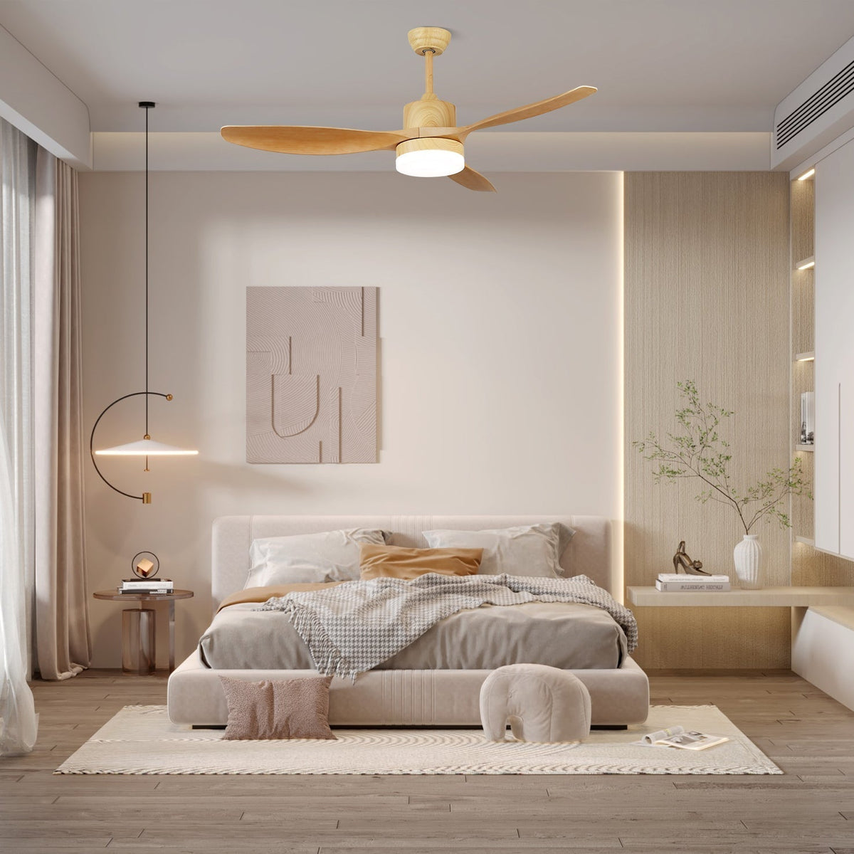 Arysen minimalistyczna lampa sufitowa z wentylatorem drewniana