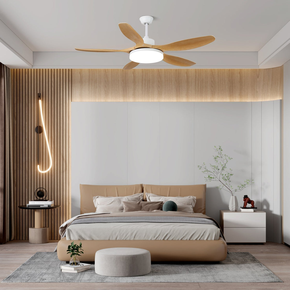 Arysen minimalistyczna lampa sufitowa z wentylatorem drewniana