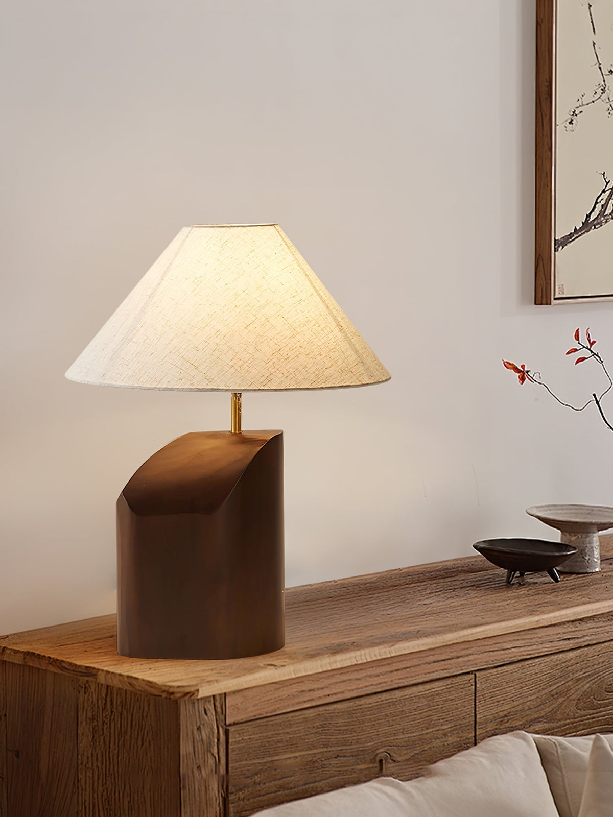 Lampa stołowa Halene z drewna i płótna