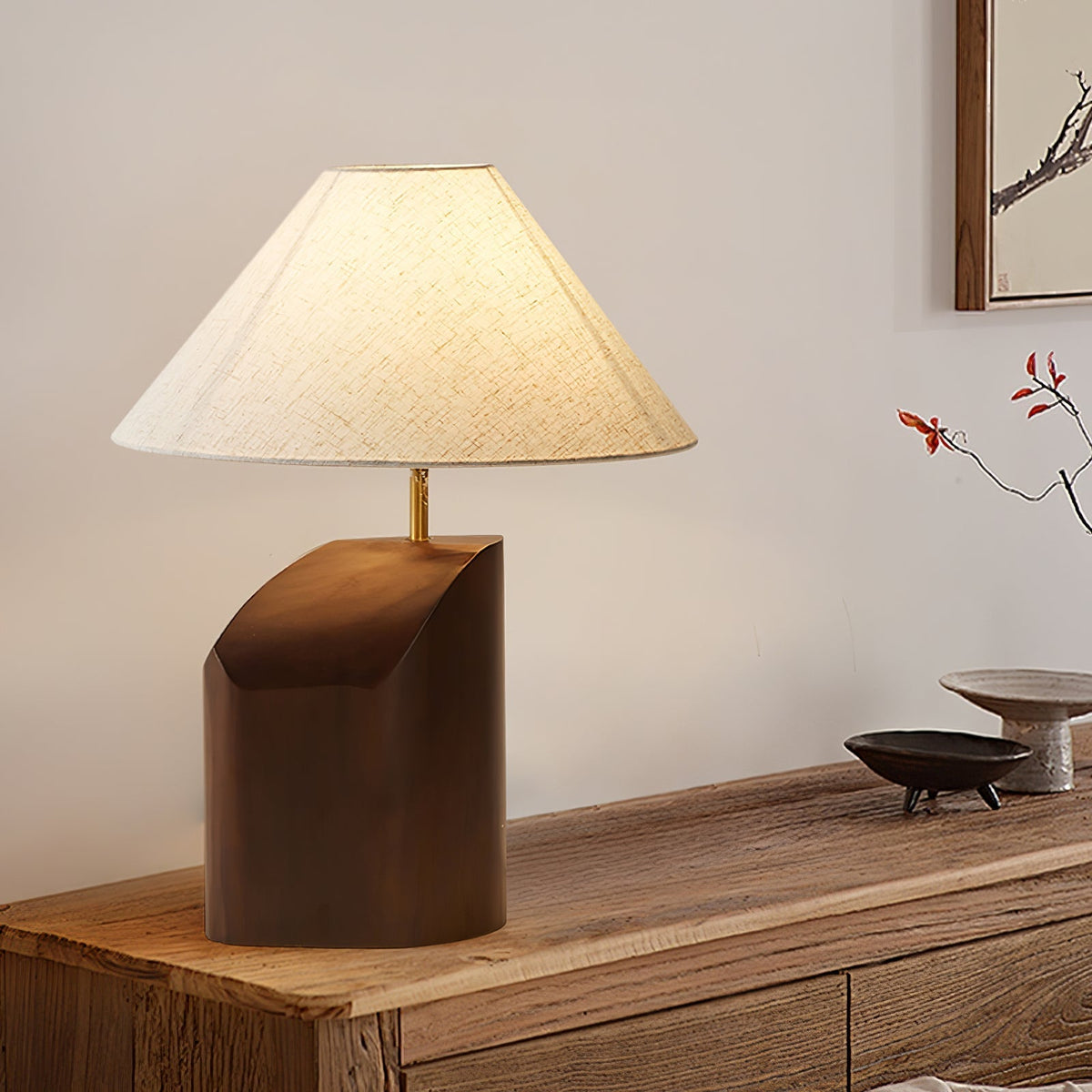 Lampa stołowa Halene z drewna i płótna