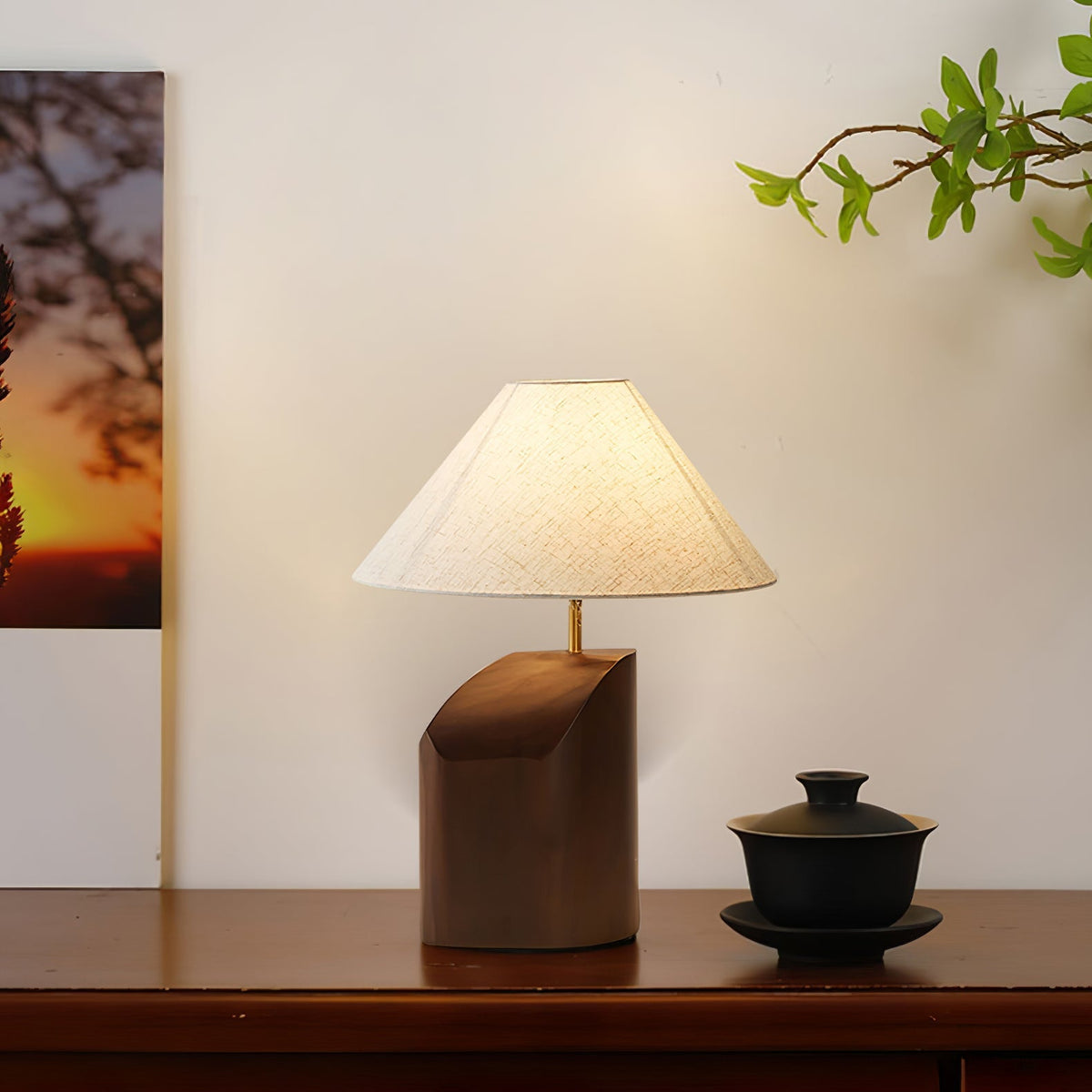 Lampa stołowa Halene z drewna i płótna