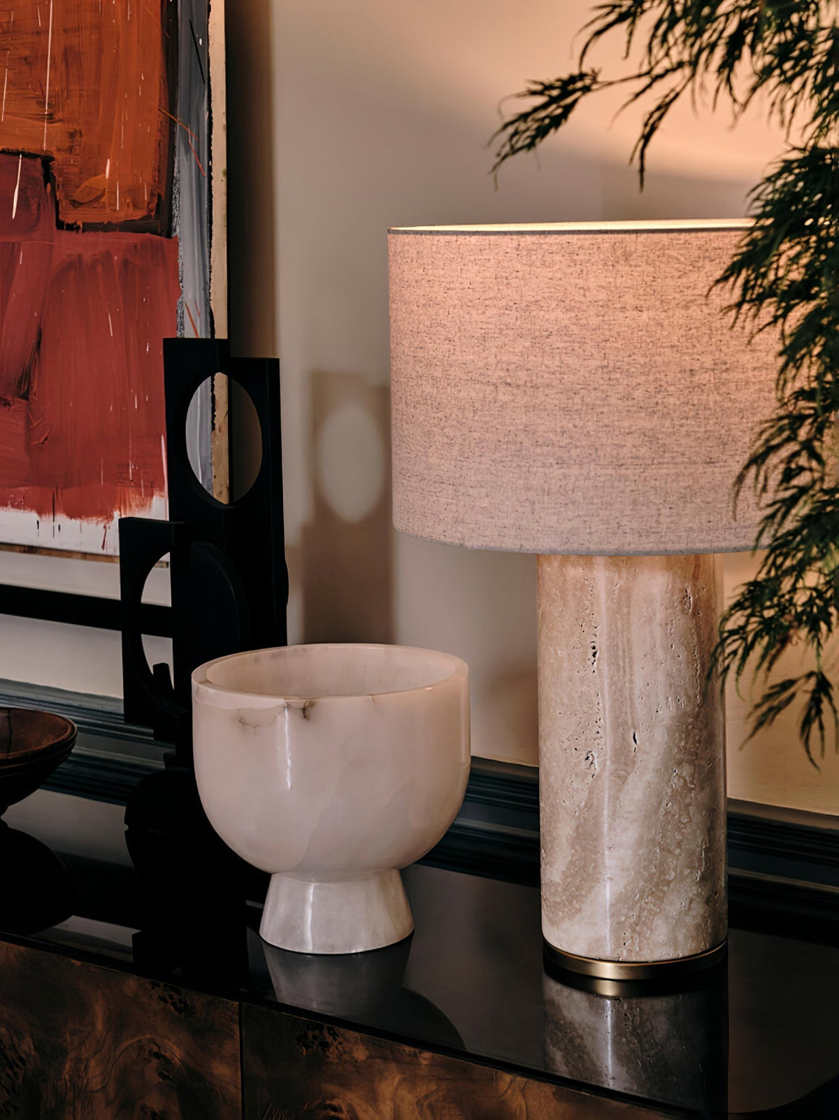 Vonoryra stołowa lampa drewniana cylindryczna z tawerninem