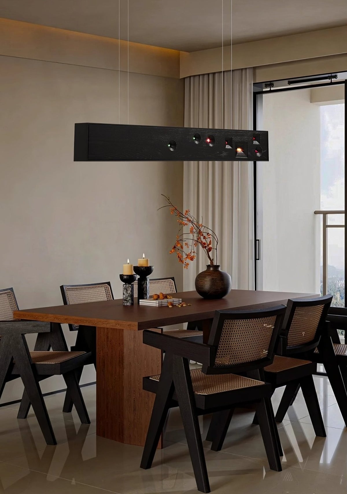 Elvorora lampa wisząca drewno kamień szlachetny liniowy LED