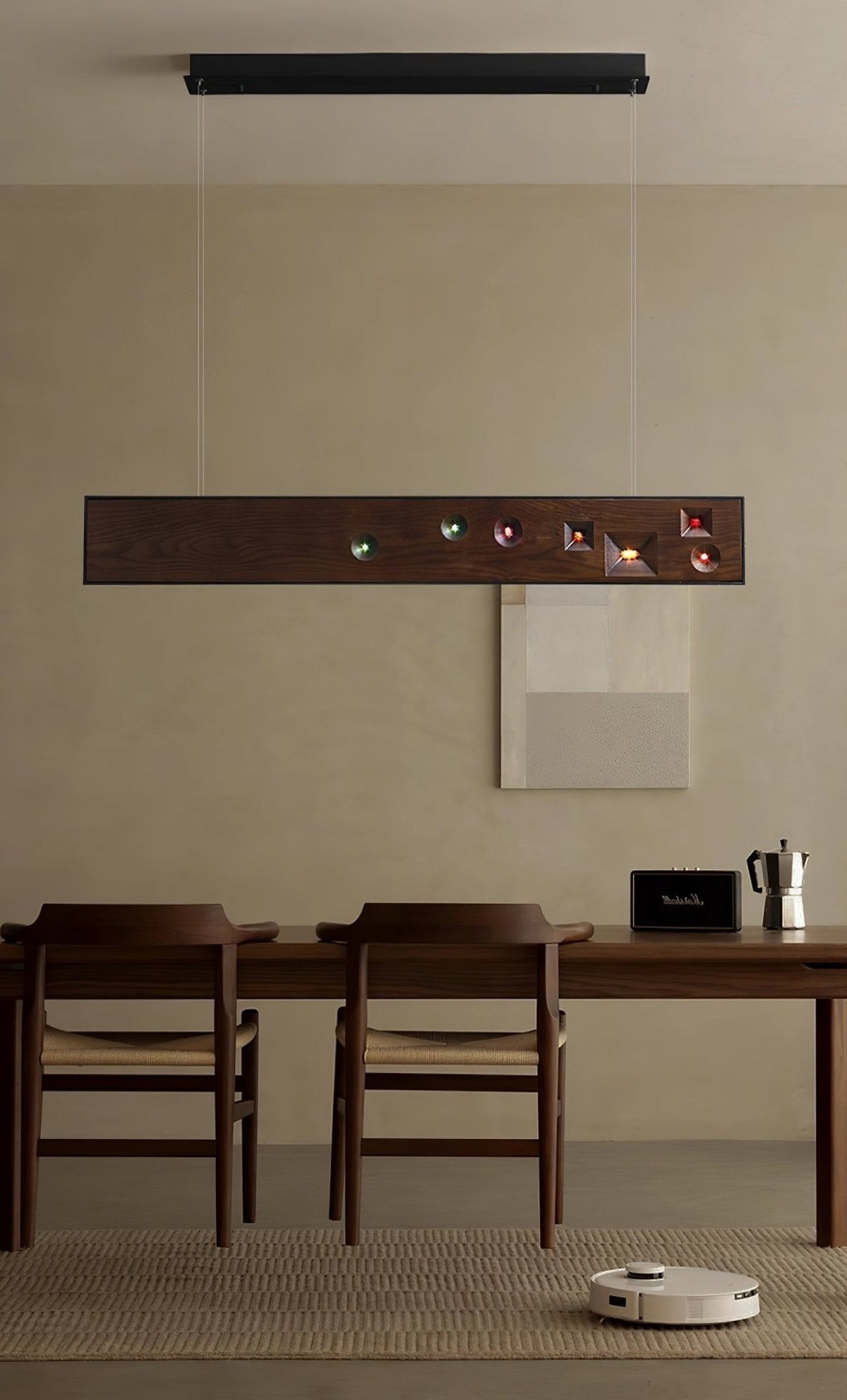 Elvorora lampa wisząca drewno kamień szlachetny liniowy LED
