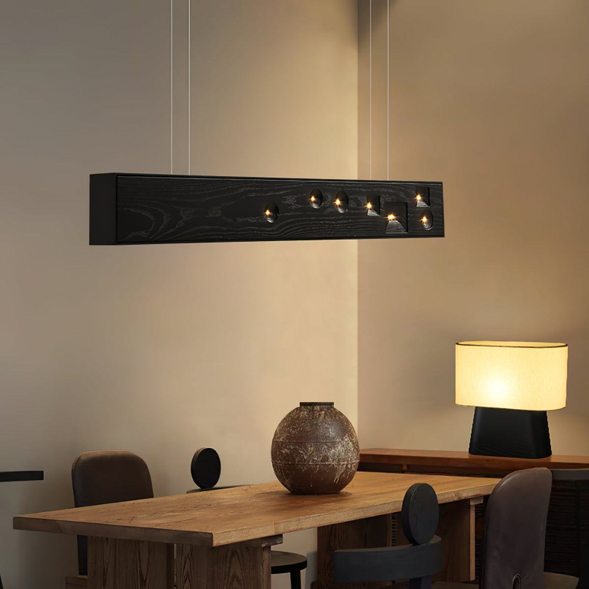 Elvorora lampa wisząca drewno kamień szlachetny liniowy LED