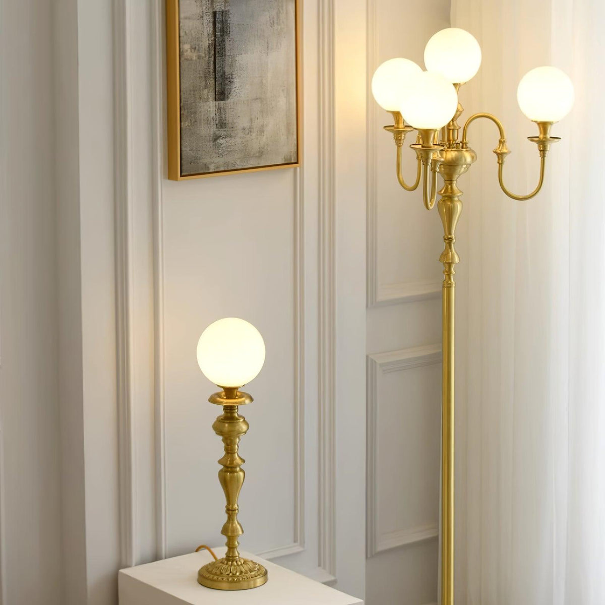 Lampa stojąca Selorielle z miedzi i szkła