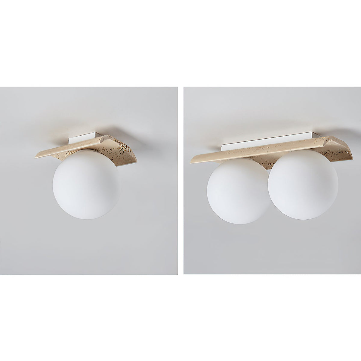 Serenaya kulista lampa sufitowa ze szkła i travertinu