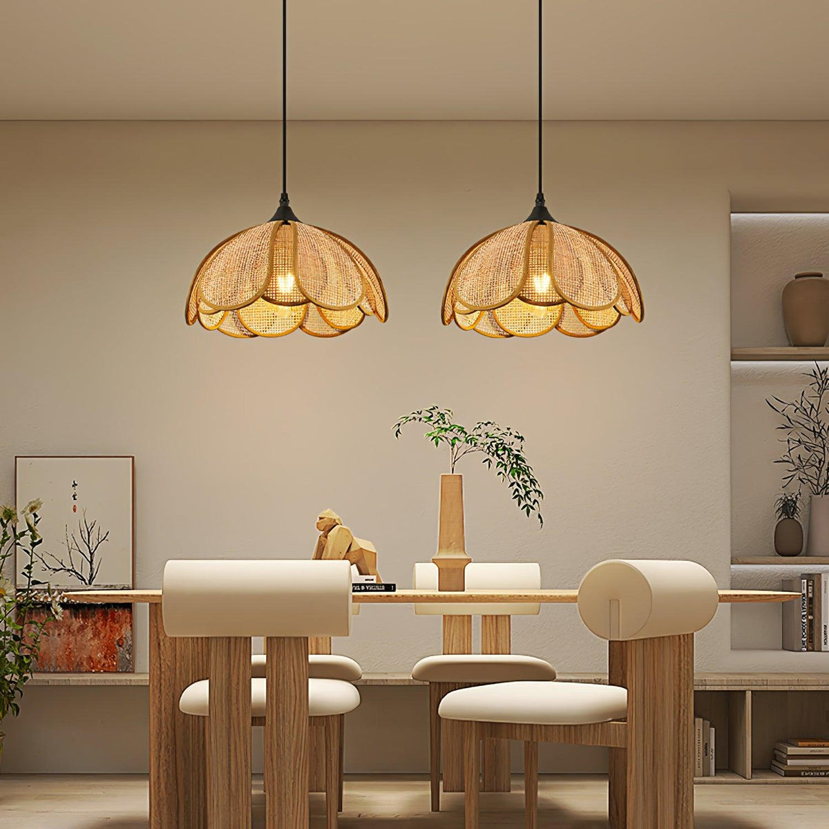 Dyor Elegance Bloom żyrandol wiszący z rattanu i tkaniny