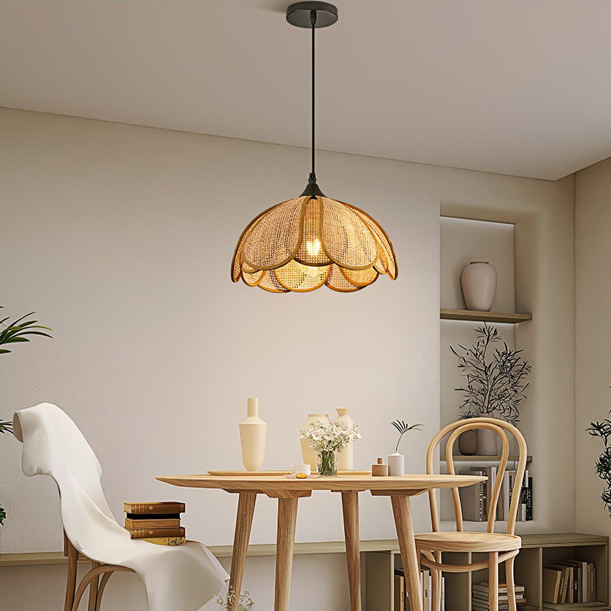 Dyor Elegance Bloom żyrandol wiszący z rattanu i tkaniny