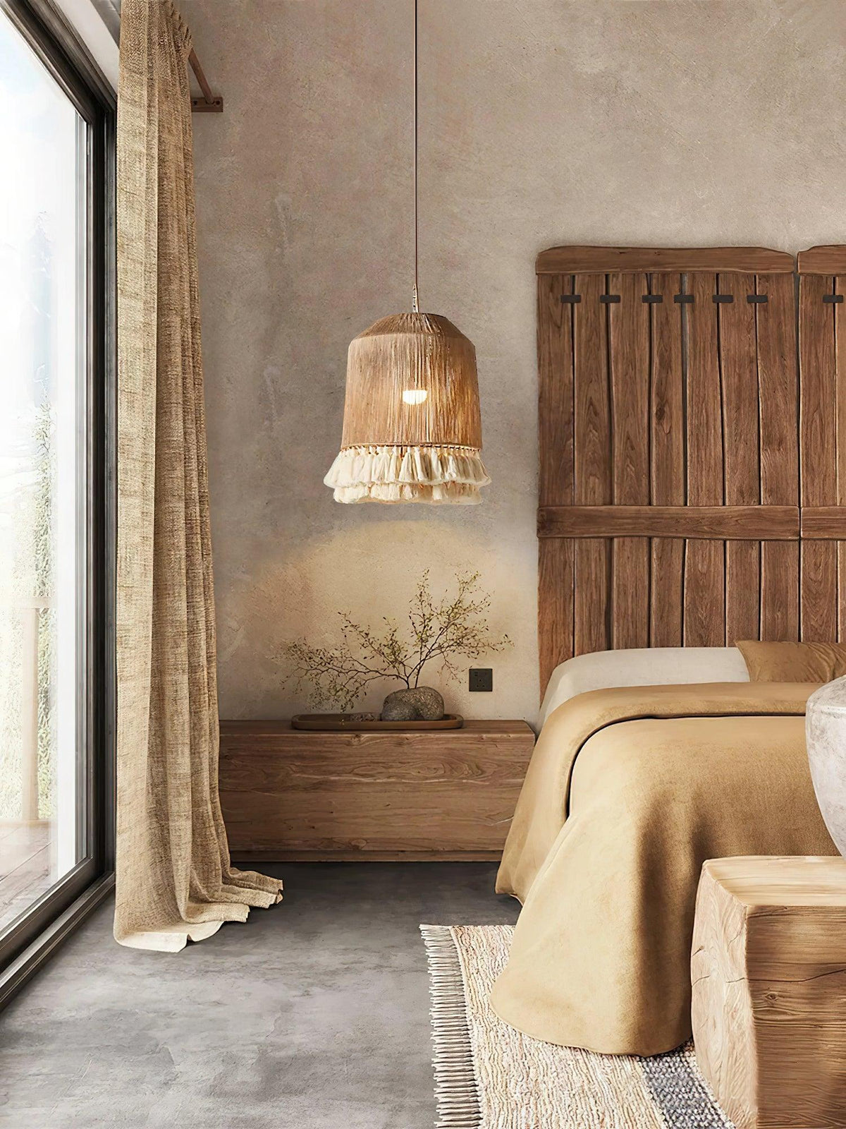 Lampa wisząca Serenenne z frędzlami z płótna do salonu