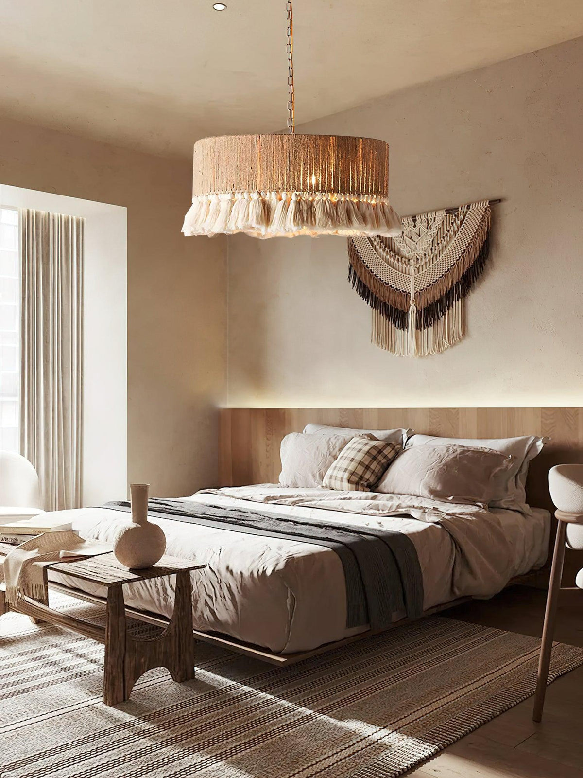 Lampa wisząca Serenenne z frędzlami z płótna do salonu