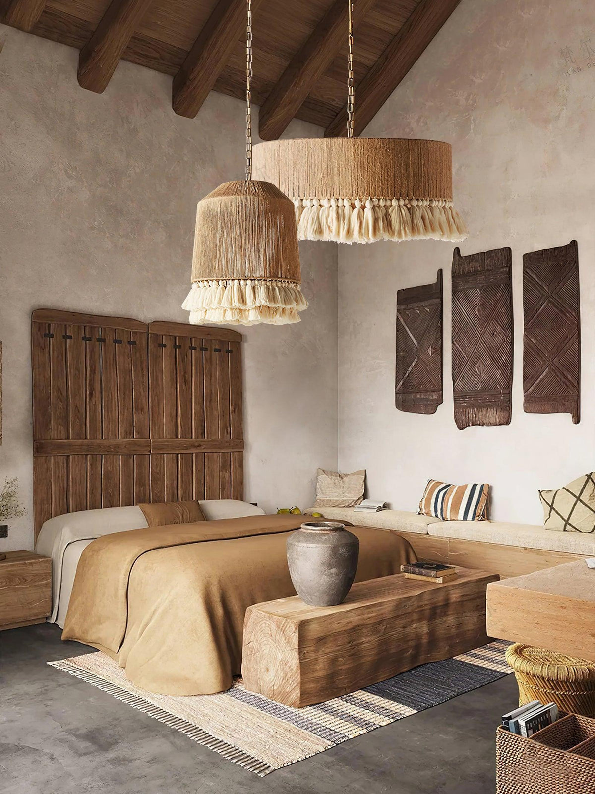Lampa wisząca Serenenne z frędzlami z płótna do salonu