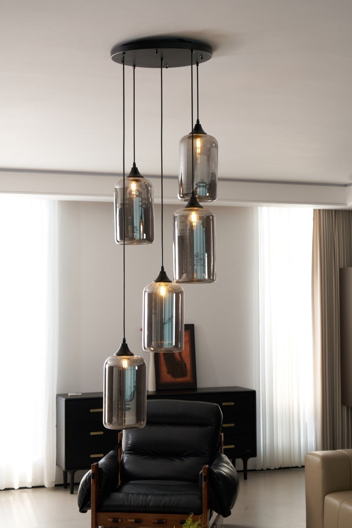 Tevely żyrandol ze szkła w stylu industrial chic