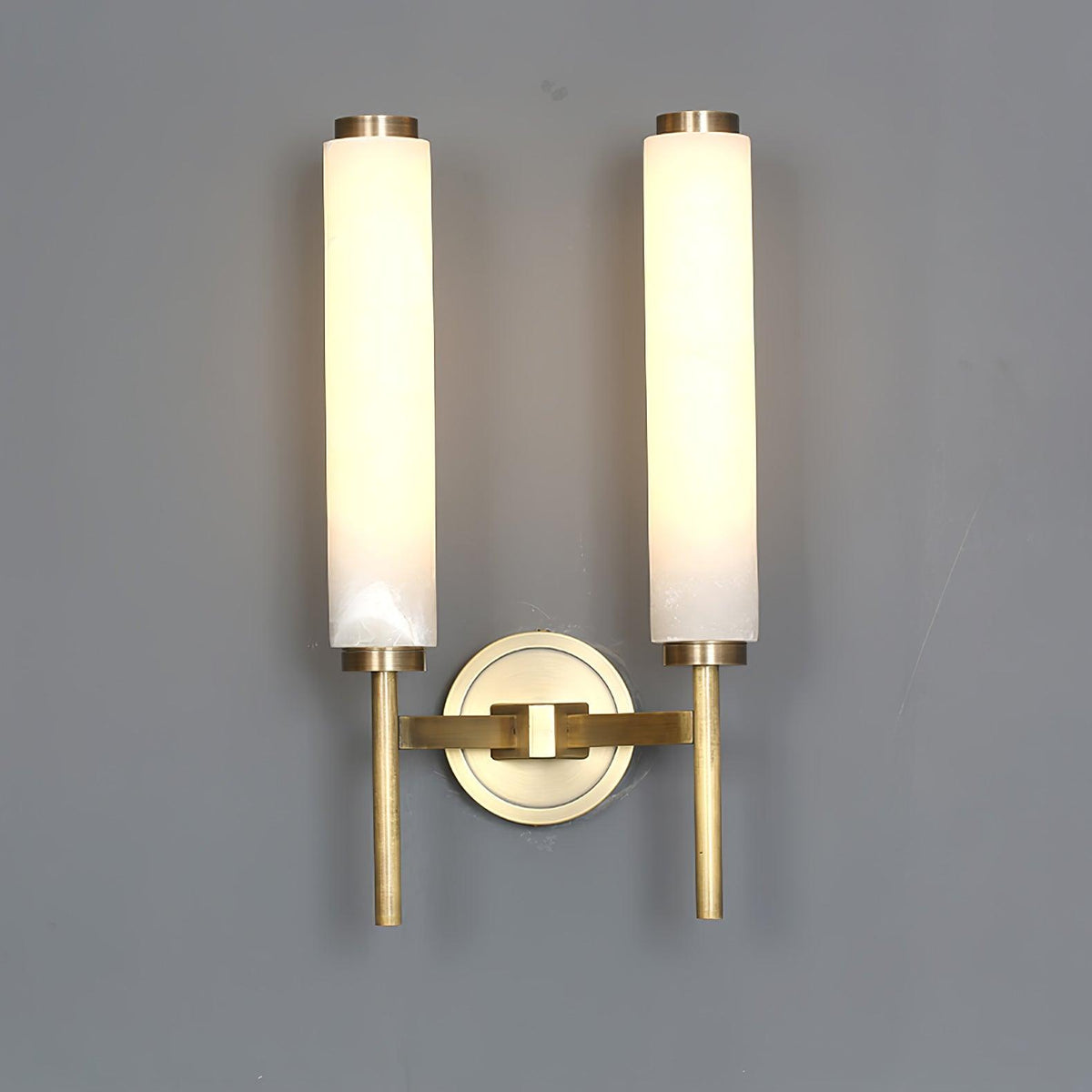 Jern kinkiet Art Deco z miedzi i alabastrem