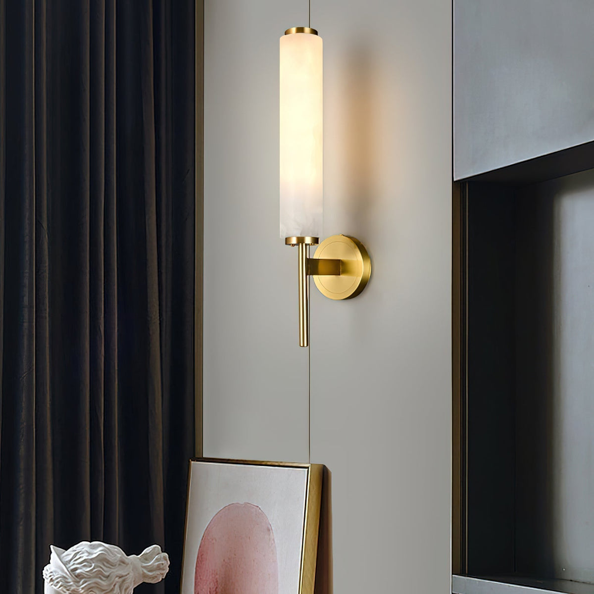 Jern kinkiet Art Deco z miedzi i alabastrem
