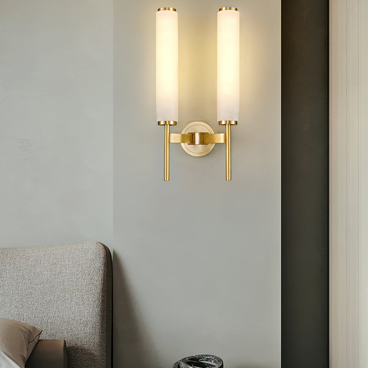 Jern kinkiet Art Deco z miedzi i alabastrem