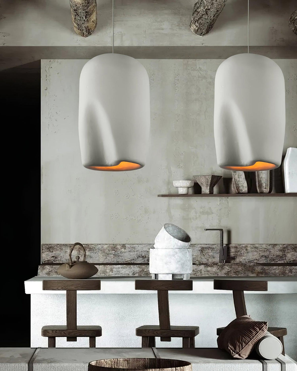 Nuo lampa wisząca z gipsu kulista kopuła styl wabi sabi