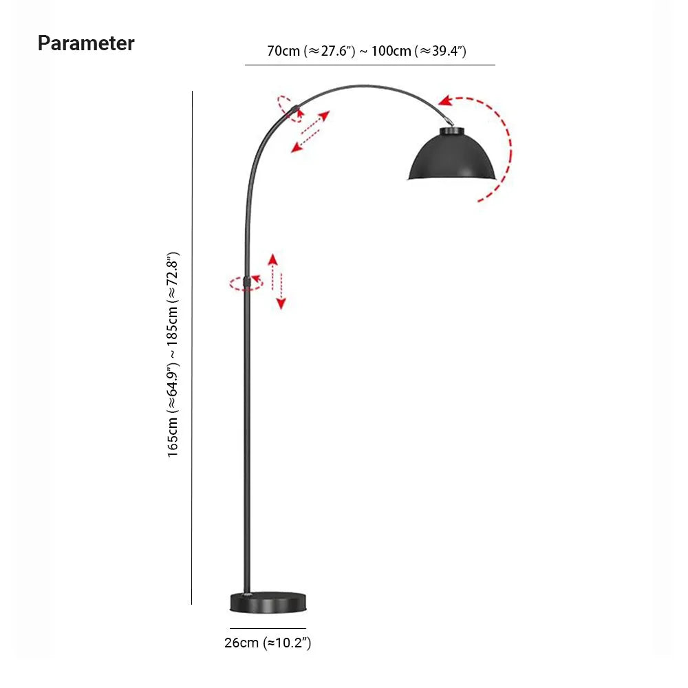 Mira nowoczesna lampa stojąca z łukowym kształtem w metalu, czarny/czerwony/żółty