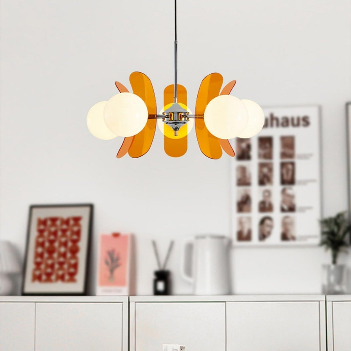 Creativity żyrandol Sputnik ze szkła pomarańczowego
