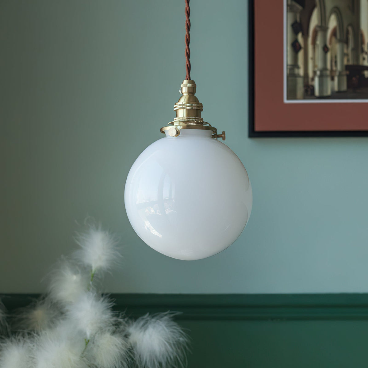 Lampa wisząca Droplet z miedzi i szkła mlecznego