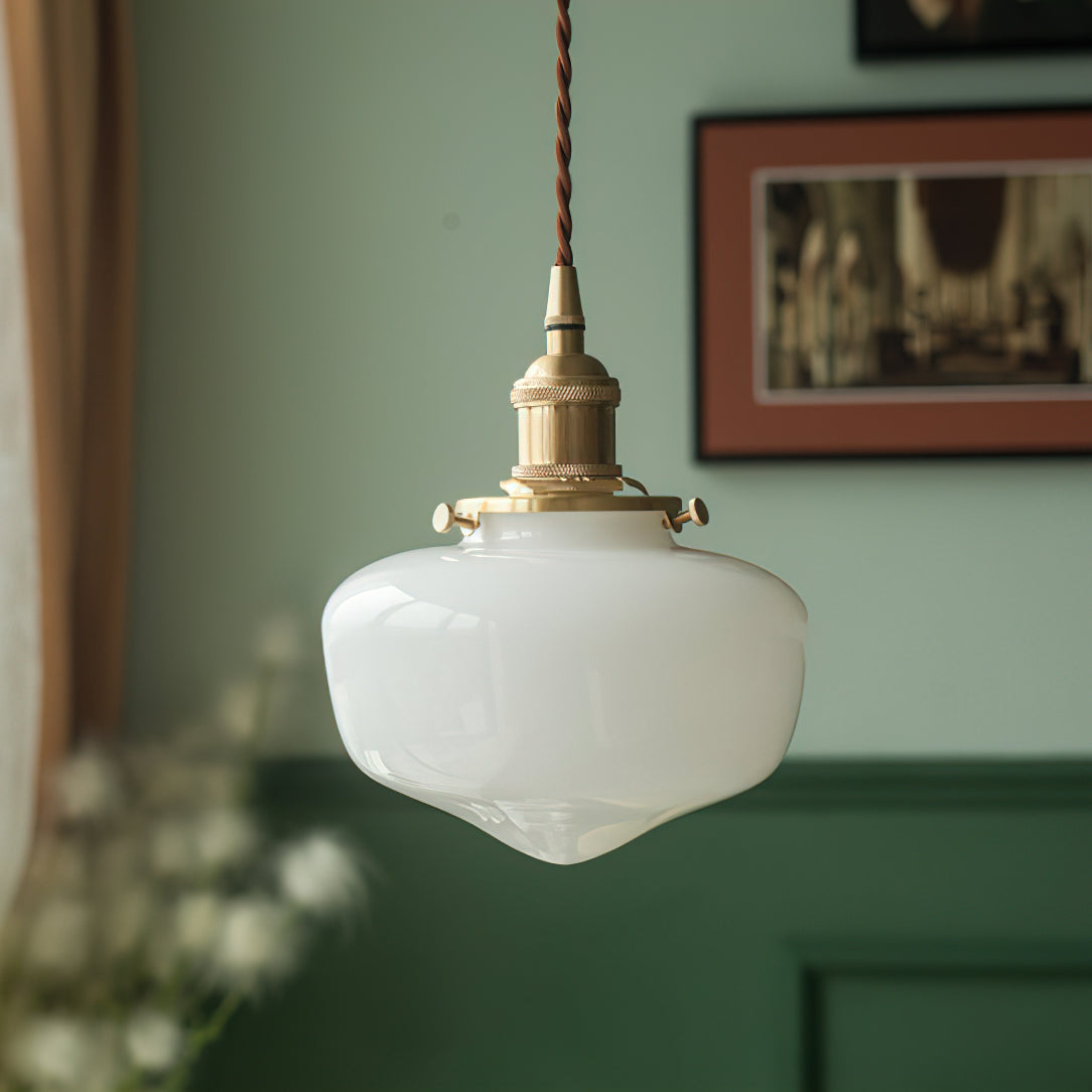Lampa wisząca Droplet z miedzi i szkła mlecznego