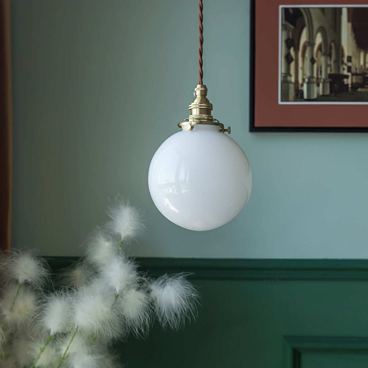 Lampa wisząca Droplet z miedzi i szkła mlecznego
