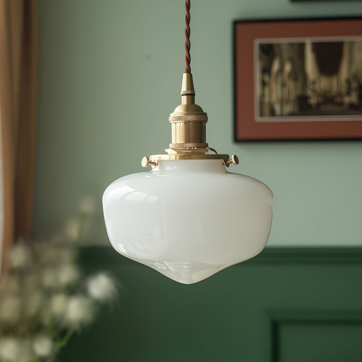 Lampa wisząca Droplet z miedzi i szkła mlecznego