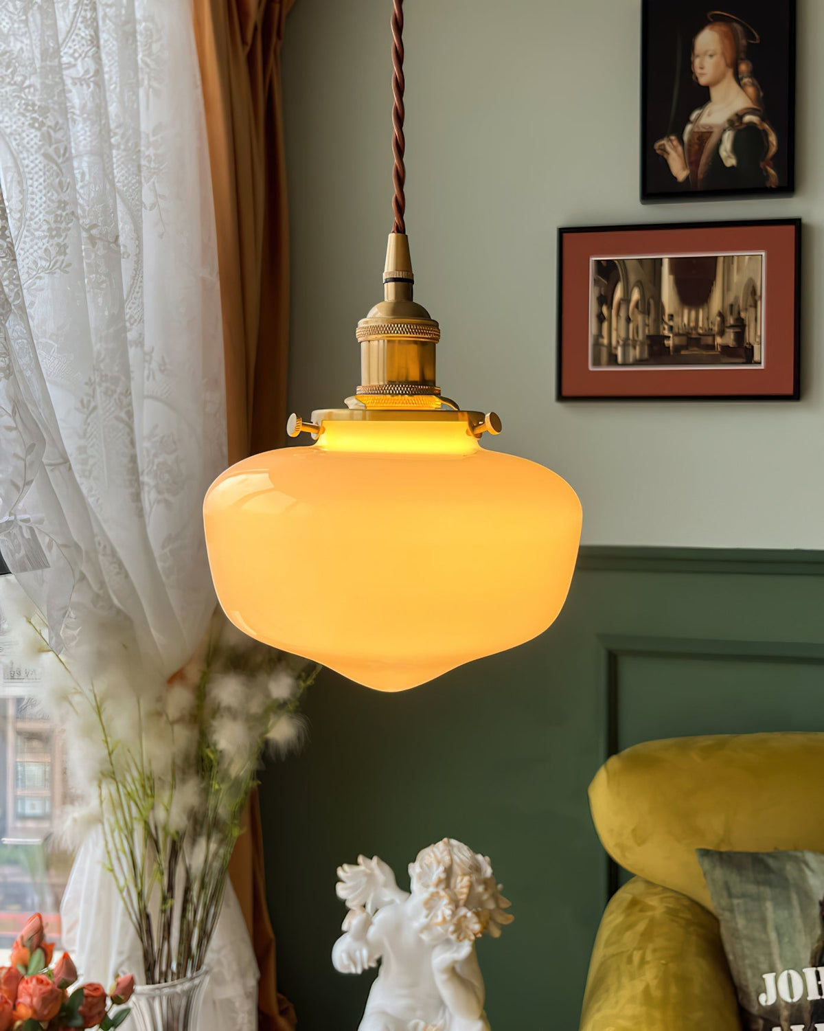 Lampa wisząca Droplet z miedzi i szkła mlecznego