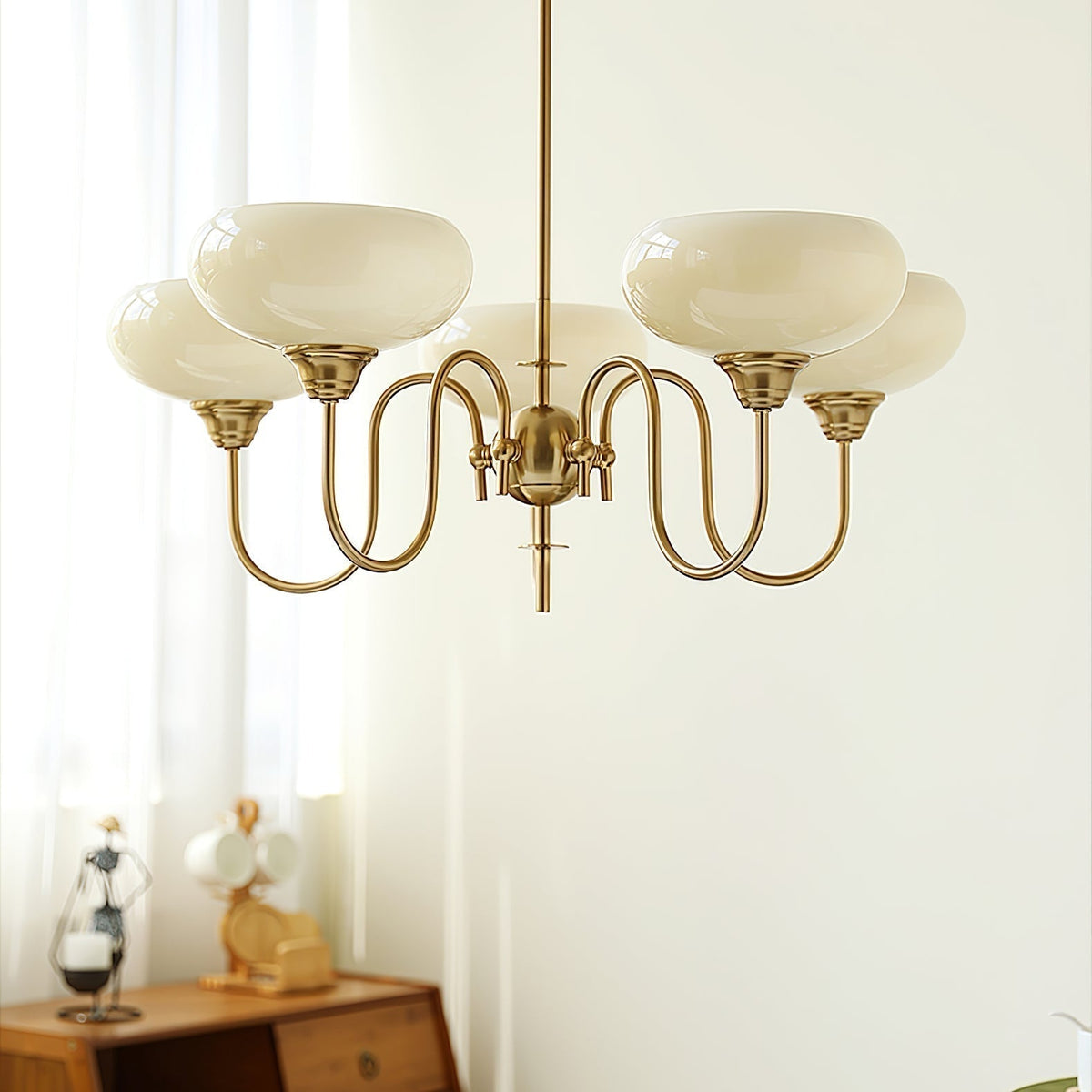 Silva Vintage żyrandol LED z wieloma punktami świetlnymi w metalu, kremowa biel z żarówkami żółtymi, złoto/chrom