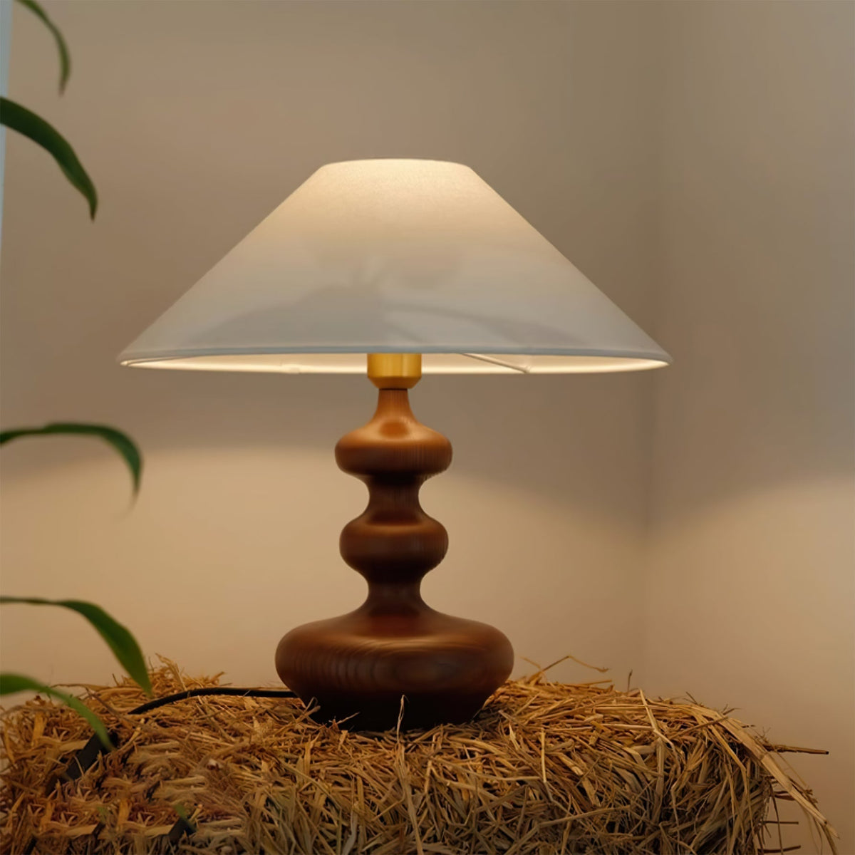 Vominex drewniana lampa stołowa z płótnem w stylu vintage