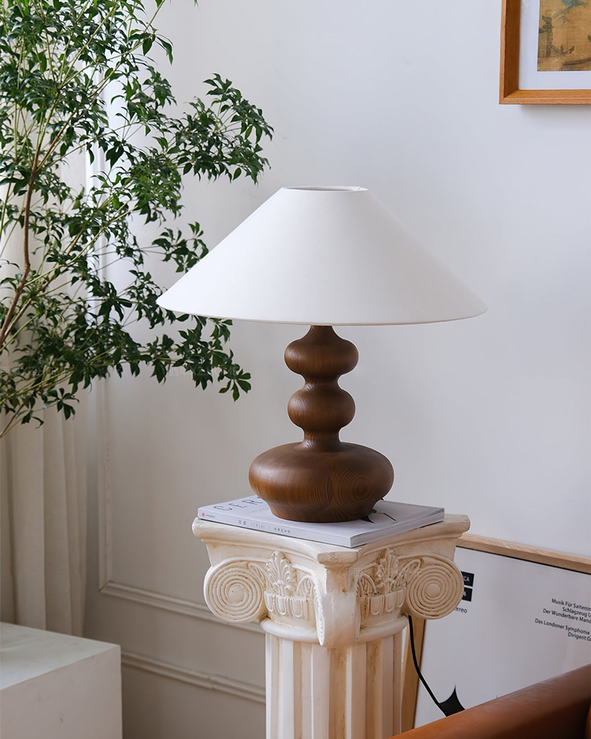 Vominex drewniana lampa stołowa z płótnem w stylu vintage