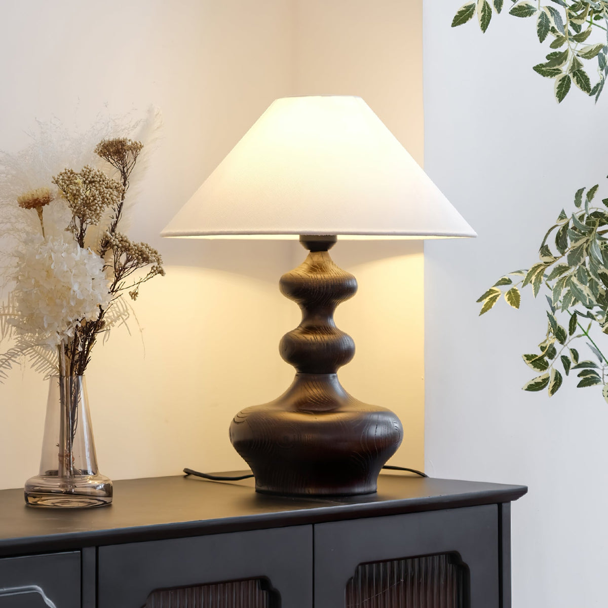 Vominex drewniana lampa stołowa z płótnem w stylu vintage