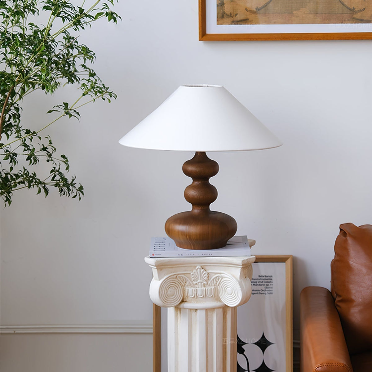 Vominex drewniana lampa stołowa z płótnem w stylu vintage