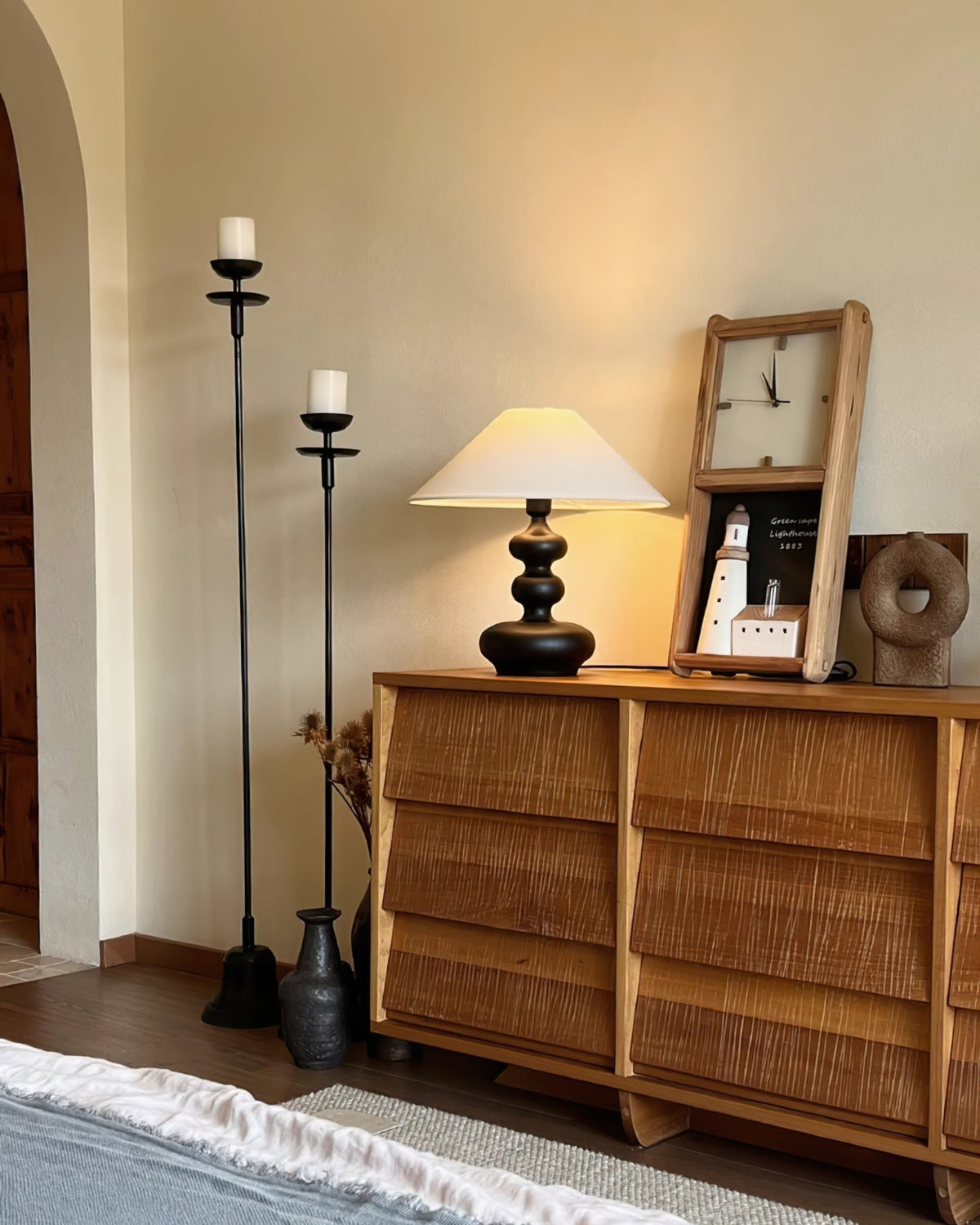 Vominex drewniana lampa stołowa z płótnem w stylu vintage