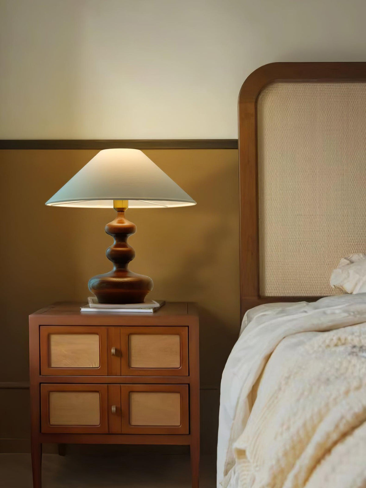 Vominex drewniana lampa stołowa z płótnem w stylu vintage